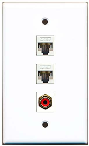 RiteAV - 1 Port RCA Red 2 Port Cat5e Ethernet White Wall Plate
