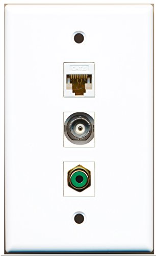 RiteAV - 1 Port RCA Green and 1 Port BNC and 1 Port Cat6 Ethernet White Wall Plate