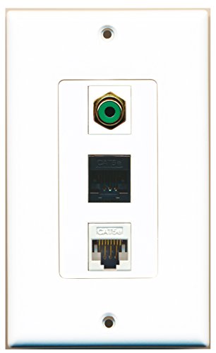 RiteAV - 1 Port RCA Green and 1 Port Cat5e Ethernet White and 1 Port Cat5e Ethernet Black Wall Plate Decorative