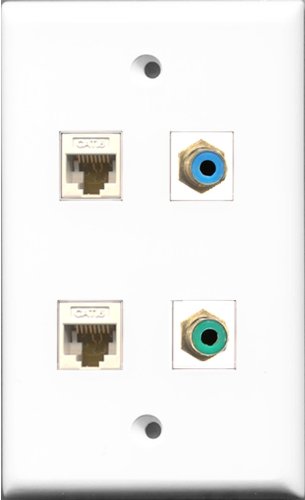 RiteAV 1 Port RCA Green and 1 Port RCA Blue 2 Port Cat6 Ethernet White Wall Plate