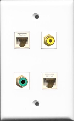 RiteAV 1 Port RCA Yellow and 1 Port RCA Green 2 Port Cat6 Ethernet White Wall Plate