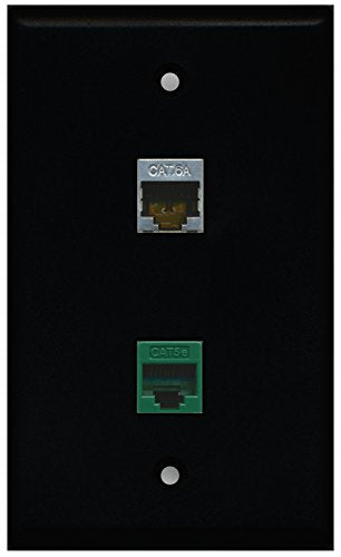 RiteAV - Black 1 Port Cat5e Ethernet Green 1 Port Cat6a Wall Plate