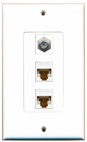 RiteAV - 1 Port Coax Cable TV- F-Type 2 Port Cat6 Ethernet White Decorative Wall Plate Decorative
