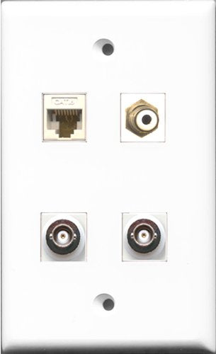 RiteAV 1 Port RCA White 2 Port BNC and 1 Port Cat6 Ethernet White Wall Plate