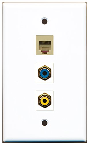 RiteAV - 1 Port RCA Yellow and 1 Port RCA Blue and 1 Port Phone RJ11 RJ12 Beige Wall Plate