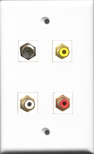 RiteAV 1 Port RCA Red and 1 Port RCA White and 1 Port RCA Yellow and 1 Port Coax Cable TV- F-Type Wall Plate