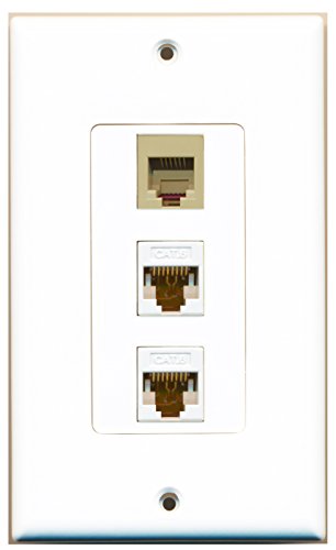 RiteAV - 1 Port Phone RJ11 RJ12 Beige 2 Port Cat6 Ethernet White Decorative Wall Plate Decorative