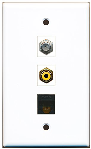 RiteAV - 1 Port RCA Yellow and 1 Port Coax Cable TV- F-Type and 1 Port Cat6 Ethernet Black Wall Plate