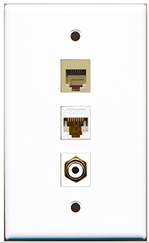RiteAV - 1 Port RCA White and 1 Port Phone RJ11 RJ12 Beige and 1 Port Cat6 Ethernet White Wall Plate