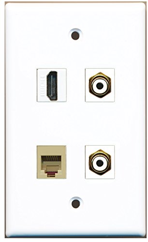 RiteAV - 1 Port HDMI 2 Port RCA White 1 Port Phone RJ11 RJ12 Beige Wall Plate