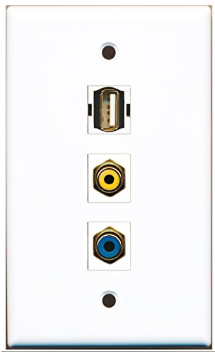 RiteAV - 1 Port RCA Yellow and 1 Port RCA Blue and 1 Port USB A-A Wall Plate