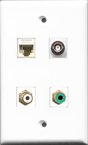 RiteAV 1 Port RCA White and 1 Port RCA Green and 1 Port BNC and 1 Port Cat6 Ethernet White Wall Plate