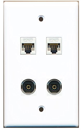 RiteAV 2 Cat5e White Ethernet and 2 Toslink Digital Audio Jack Wall Plate White