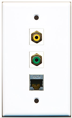 RiteAV - 1 Port RCA Yellow and 1 Port RCA Green and 1 Port Shielded Cat6 Ethernet Wall Plate
