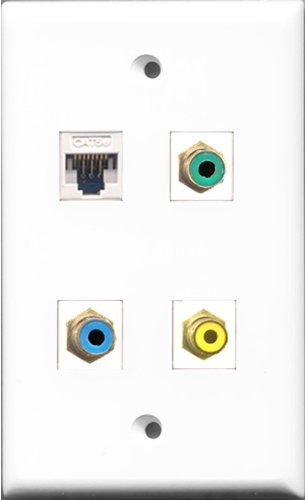 RiteAV 1 Port RCA Yellow and 1 Port RCA Green and 1 Port RCA Blue and 1 Port Cat5e Ethernet White Wall Plate
