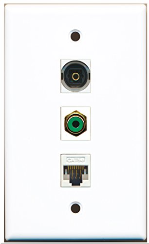 RiteAV - 1 Port RCA Green and 1 Port Toslink and 1 Port Cat5e Ethernet White Wall Plate