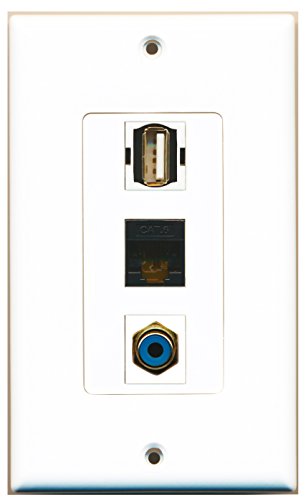 RiteAV - 1 Port RCA Blue and 1 Port USB A-A and 1 Port Cat6 Ethernet Black Decorative Wall Plate Decorative