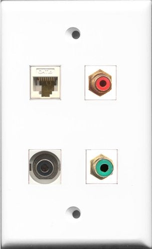 RiteAV 1 Port RCA Red and 1 Port RCA Green and 1 Port 3.5mm and 1 Port Cat6 Ethernet White Wall Plate