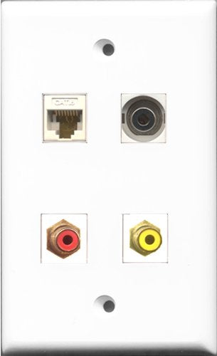 RiteAV 1 Port RCA Red and 1 Port RCA Yellow and 1 Port 3.5mm and 1 Port Cat6 Ethernet White Wall Plate