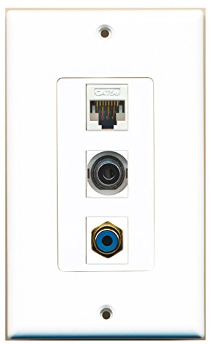 RiteAV - 1 Port RCA Blue and 1 Port 3.5mm and 1 Port Cat5e Ethernet White Decorative Wall Plate Decorative
