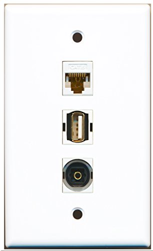 RiteAV - 1 Port USB A-A and 1 Port Toslink and 1 Port Cat6 Ethernet White Wall Plate