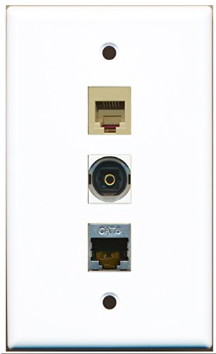 RiteAV - 1 Port Phone RJ11 RJ12 Beige and 1 Port Shielded Cat6 Ethernet and 1 Port Toslink Wall Plate