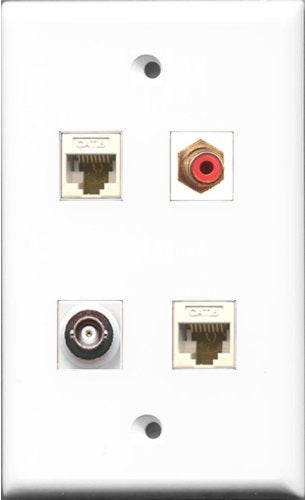 RiteAV 1 Port RCA Red and 1 Port BNC 2 Port Cat6 Ethernet White Wall Plate