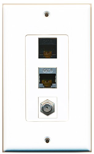 RiteAV - 1 Port Coax Cable TV- F-Type and 1 Port Shielded Cat6 Ethernet and 1 Port Cat6 Ethernet Black Decorative Wall Plate Decorative