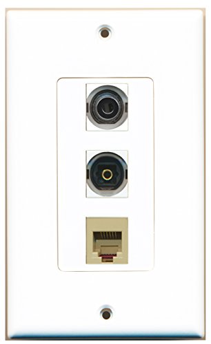 RiteAV - 1 Port Phone RJ11 RJ12 Beige and 1 Port Toslink and 1 Port 3.5mm Decorative Wall Plate Decorative