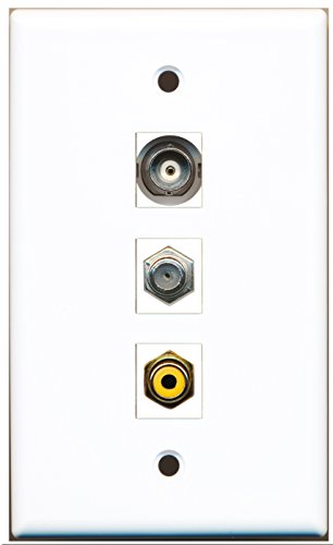 RiteAV - 1 Port RCA Yellow and 1 Port Coax Cable TV- F-Type and 1 Port BNC Wall Plate