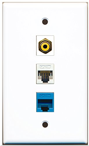 RiteAV - 1 Port RCA Yellow 1 Cat5e Ethernet White 1 Cat5e Ethernet Blue Wall Plate