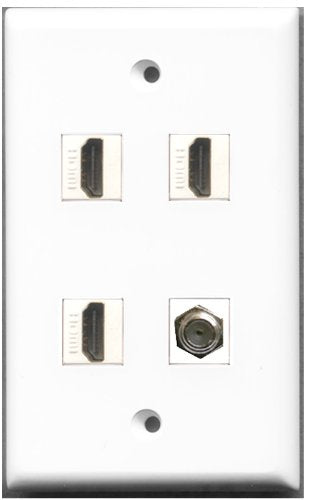 RiteAV - 3 Port HDMI 1 Port Coax Cable TV- F-Type Wall Plate