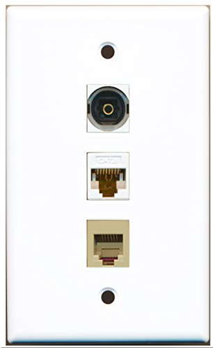 RiteAV - 1 Port Phone RJ11 RJ12 Beige and 1 Port Toslink and 1 Port Cat6 Ethernet White Wall Plate
