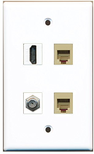 RiteAV - 1 Port HDMI 1 Port Coax Cable TV- F-Type 2 Port Phone RJ11 RJ12 Beige Wall Plate