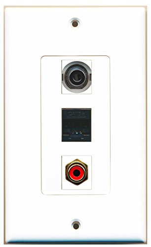 RiteAV - 1 Port RCA Red and 1 Port 3.5mm and 1 Port Cat5e Ethernet Black Wall Plate Decorative