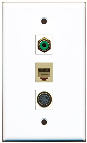 RiteAV - 1 Port RCA Green and 1 Port Phone RJ11 RJ12 Beige and 1 Port S-Video Wall Plate
