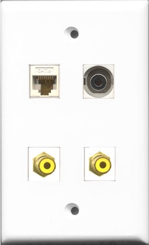 RiteAV - 2 Port RCA Yellow and 1 Port 3.5mm and 1 Port Cat6 Ethernet White Wall Plate