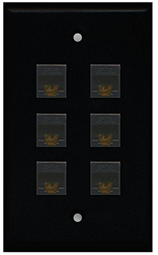 RiteAV (1 Gang Flat) 6 Cat6 Black Wall Plate Black