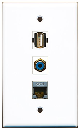 RiteAV - 1 Port RCA Blue and 1 Port USB A-A and 1 Port Shielded Cat6 Ethernet Wall Plate