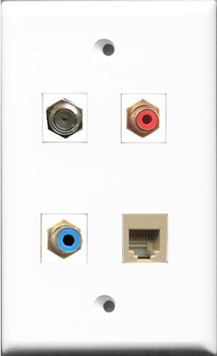RiteAV 1 Port RCA Red and 1 Port RCA Blue and 1 Port Coax Cable TV- F-Type and 1 Port Phone RJ11 RJ12 Beige Wall Plate