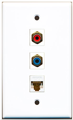 RiteAV - 1 Port RCA Red and 1 Port RCA Blue and 1 Port Cat6 Ethernet White Wall Plate