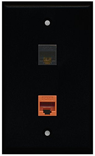 RiteAV - Black 1 Port Cat6 Ethernet Black 1 Port Cat6 Ethernet Orange Wall Plate