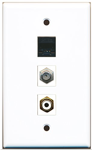 RiteAV - 1 Port RCA White and 1 Port Coax Cable TV- F-Type and 1 Port Cat5e Ethernet Black Wall Plate