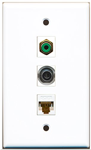RiteAV - 1 Port RCA Green and 1 Port 3.5mm and 1 Port Cat6 Ethernet White Wall Plate