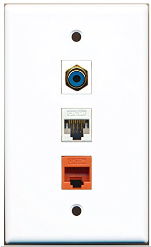 RiteAV - 1 Port RCA Blue 1 Cat5e Ethernet White 1 Cat5e Ethernet Orange Wall Plate