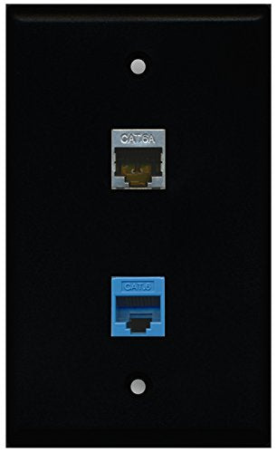RiteAV - Black 1 Port Cat6 Ethernet Blue 1 Port Cat6a Wall Plate