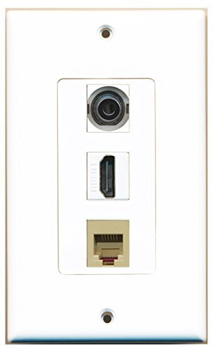 RiteAV - 1 Port HDMI and 1 Port Phone RJ11 RJ12 Beige and 1 Port 3.5mm Decorative Wall Plate