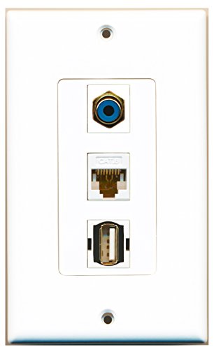 RiteAV - 1 Port RCA Blue and 1 Port USB A-A and 1 Port Cat6 Ethernet White Decorative Wall Plate Decorative