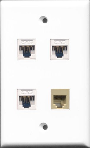 RiteAV - 1 Port Phone RJ11 RJ12 Beige 3 Port Cat5e Ethernet White Wall Plate