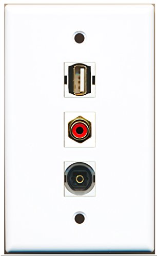 RiteAV - 1 Port RCA Red and 1 Port USB A-A and 1 Port Toslink Wall Plate